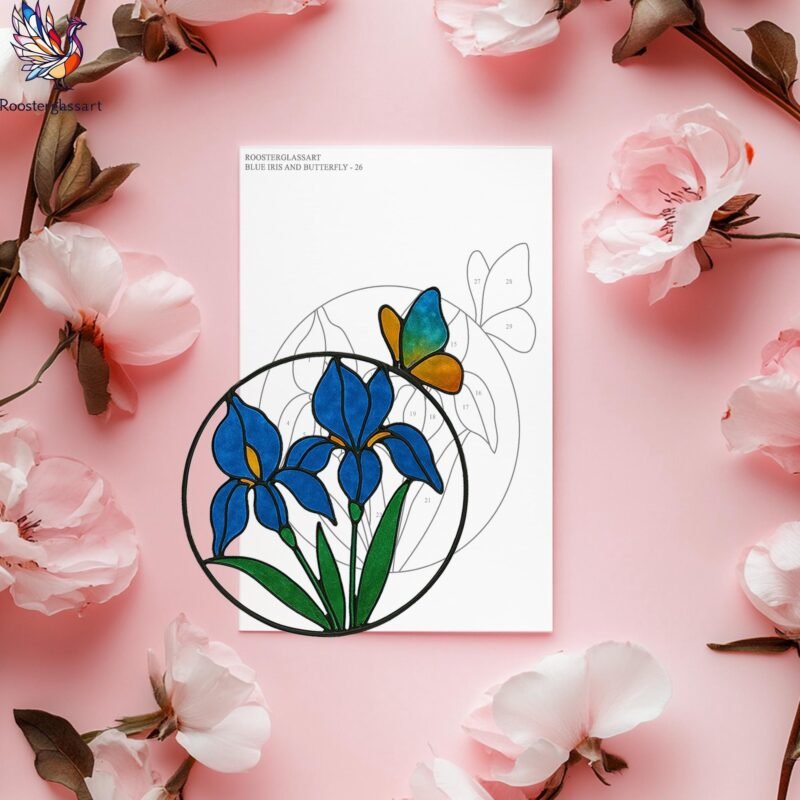 Digital Download Stained Glass Blue Iris and butterfly Pattern, Stained Glass Pattern, Modern Suncatcher, DIY Stained Glass - Image 4