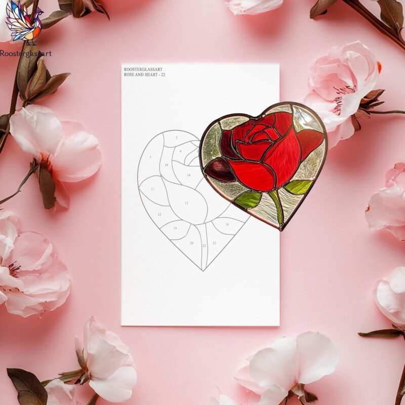 Digital Download Stained Glass Rose and Heart Pattern, Stained Glass Pattern, Modern Suncatcher, DIY Stained Glass - Image 3