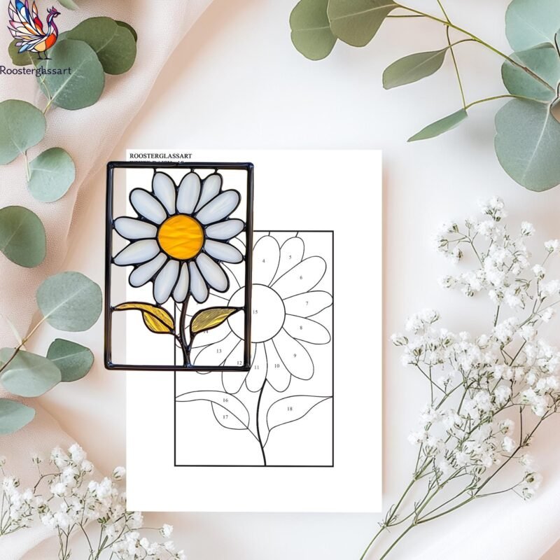 Digital Download Stained Glass White Daisy Pattern, Stained Glass Pattern, Modern Suncatcher, DIY Stained Glass - Image 2