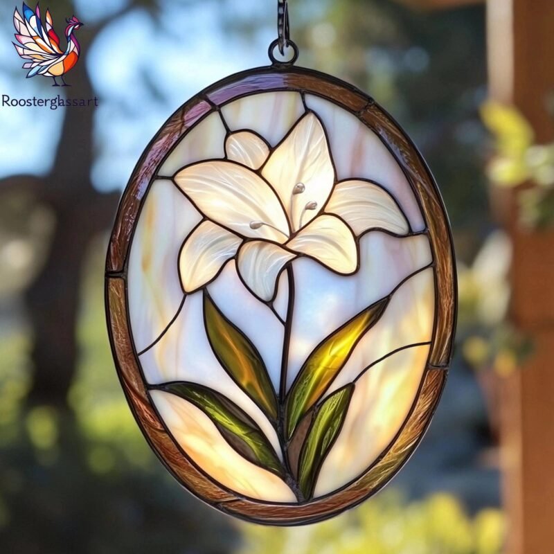 Digital Download Stained Glass White Lily Pattern, Stained Glass Pattern, Modern Suncatcher, DIY Stained Glass