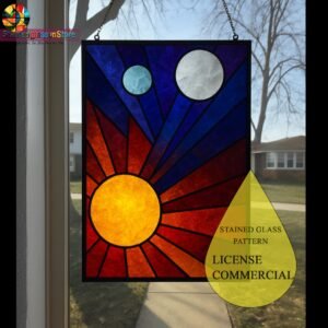 Digital file Sun and Satellite stained glass Leaves Stained Glass Pattern, Calla daisy Flowers Modern Suncatcher, Diy Stained Glass