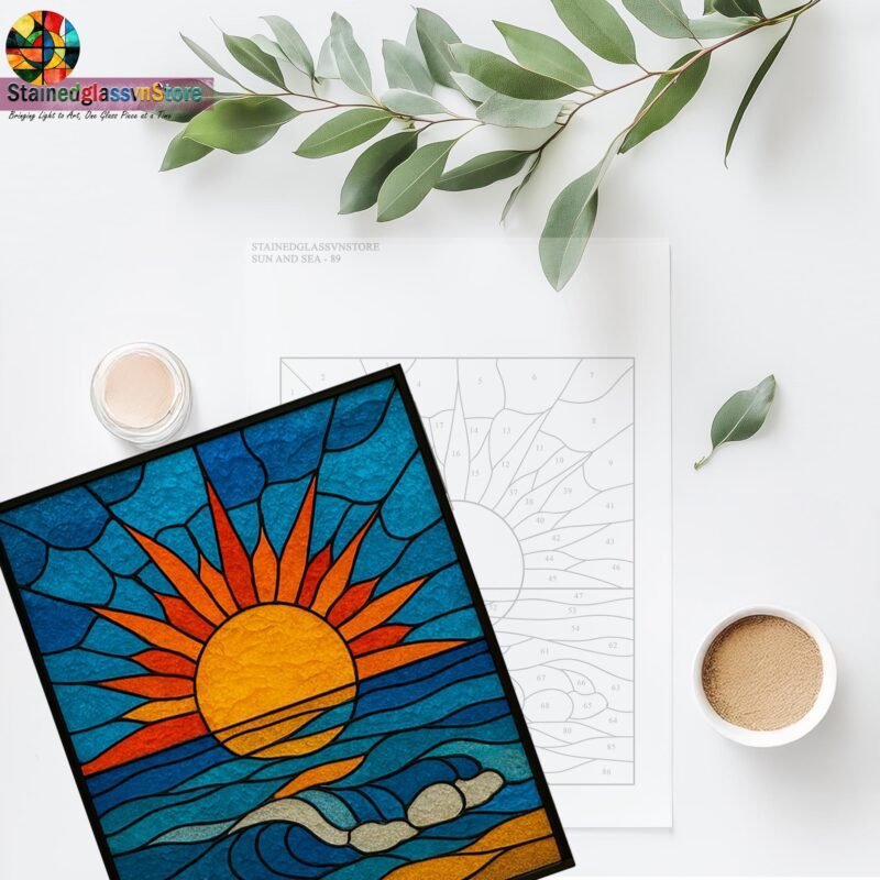 Digital file Sun and Sea stained glass Leaves Stained Glass Pattern, Calla daisy Flowers Modern Suncatcher, Diy Stained Glass - Image 4