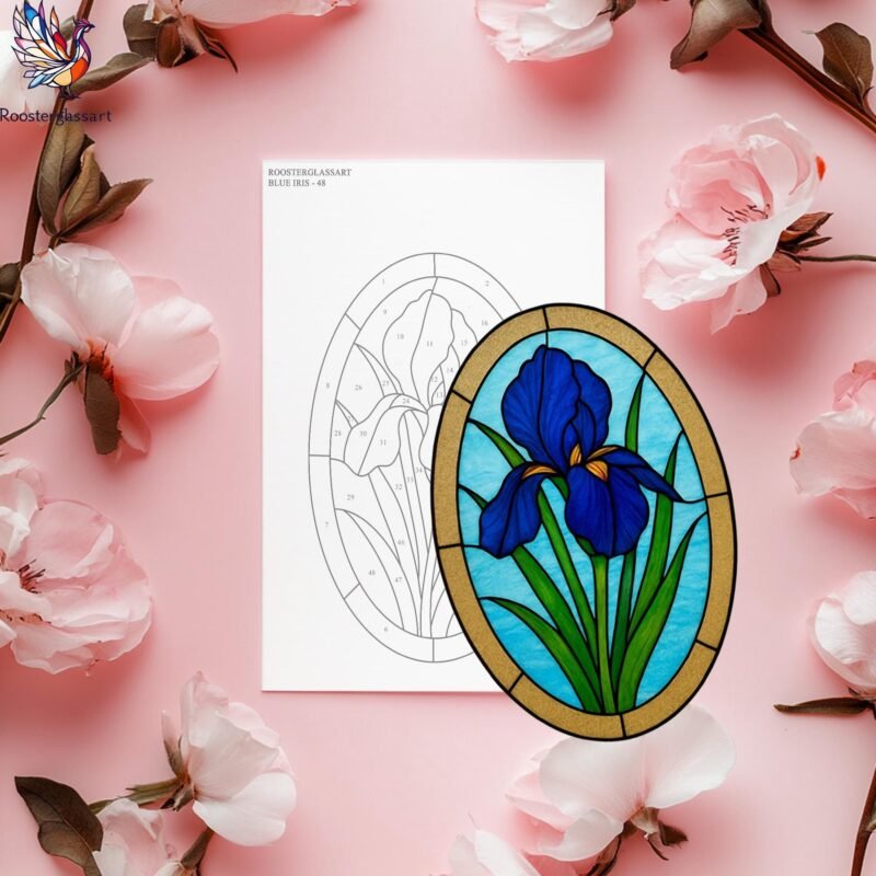 Digital Download Stained Glass Blue Iris Pattern, Stained Glass Pattern, Modern Suncatcher, DIY Stained Glass - Image 4