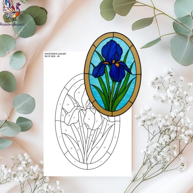 Digital Download Stained Glass Blue Iris Pattern, Stained Glass Pattern, Modern Suncatcher, DIY Stained Glass - Image 3