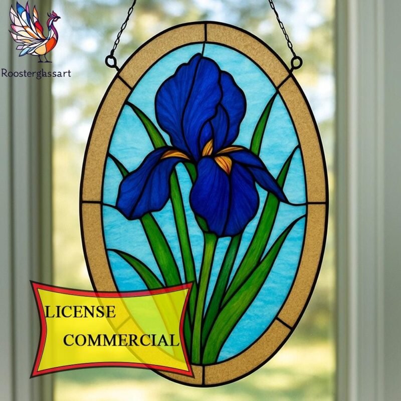 Digital Download Stained Glass Blue Iris Pattern, Stained Glass Pattern, Modern Suncatcher, DIY Stained Glass