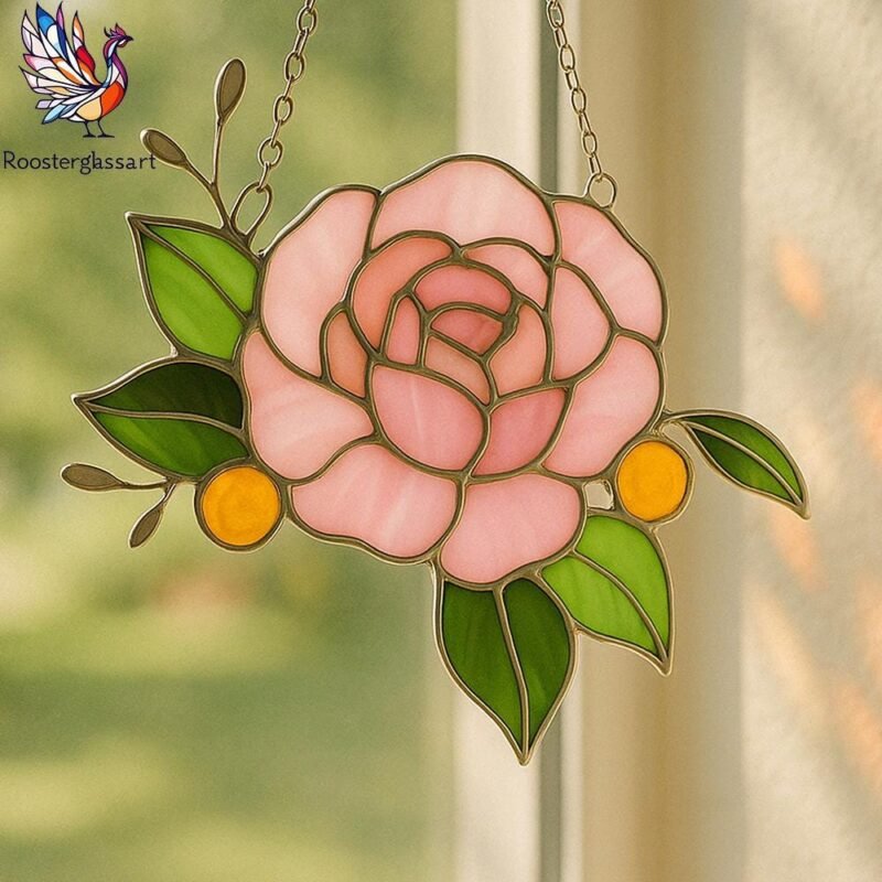 Digital Download Stained Glass Prink Rose Pattern, Stained Glass Pattern, Modern Suncatcher, DIY Stained Glass - Image 2