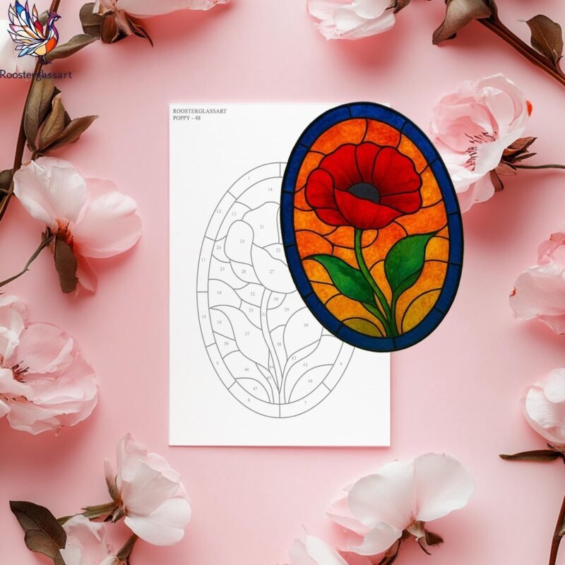 Digital Download Stained Glass Poppy Pattern, Stained Glass Pattern, Modern Suncatcher, DIY Stained Glass - Image 4