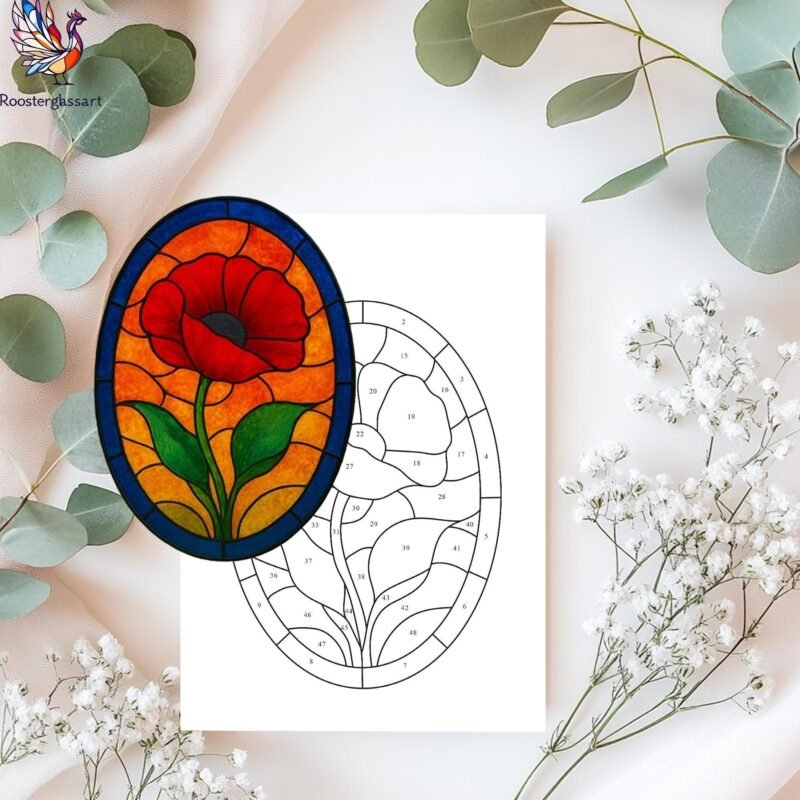 Digital Download Stained Glass Poppy Pattern, Stained Glass Pattern, Modern Suncatcher, DIY Stained Glass - Image 3