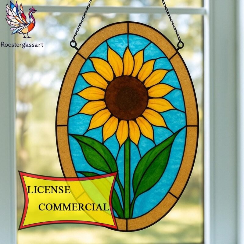 Digital Download Stained Glass Sunflower Pattern, Stained Glass Pattern, Modern Suncatcher, DIY Stained Glass