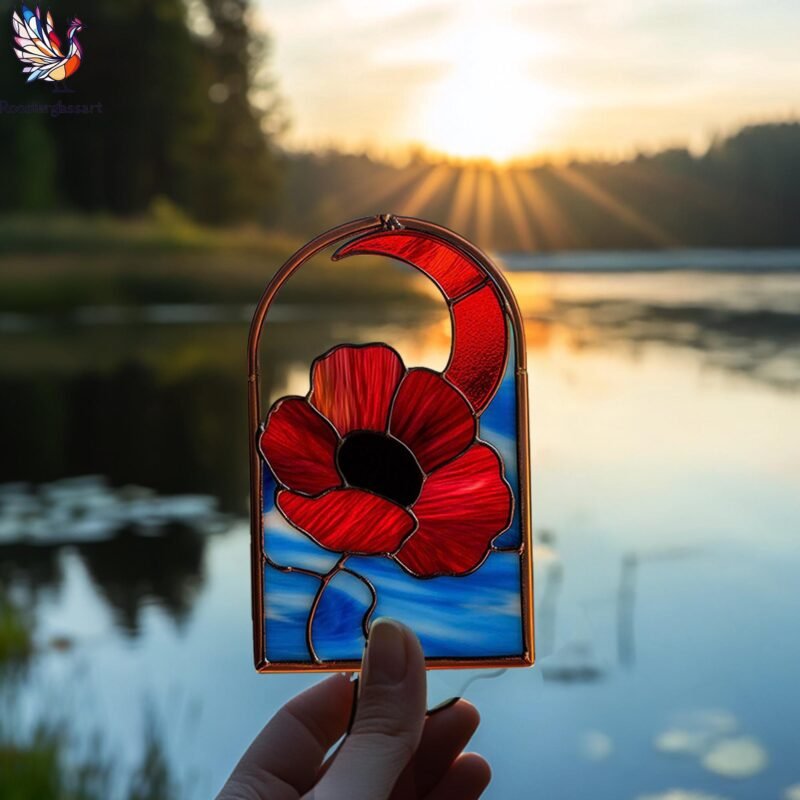 Digital Download Stained Glass Poppy and Moon Pattern, Stained Glass Pattern, Modern Suncatcher, DIY Stained Glass - Image 4