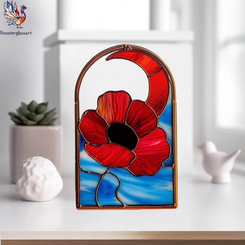 Digital Download Stained Glass Poppy and Moon Pattern, Stained Glass Pattern, Modern Suncatcher, DIY Stained Glass - Image 5
