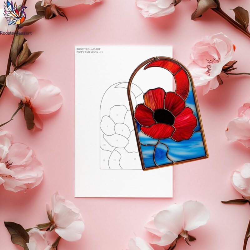 Digital Download Stained Glass Poppy and Moon Pattern, Stained Glass Pattern, Modern Suncatcher, DIY Stained Glass - Image 3