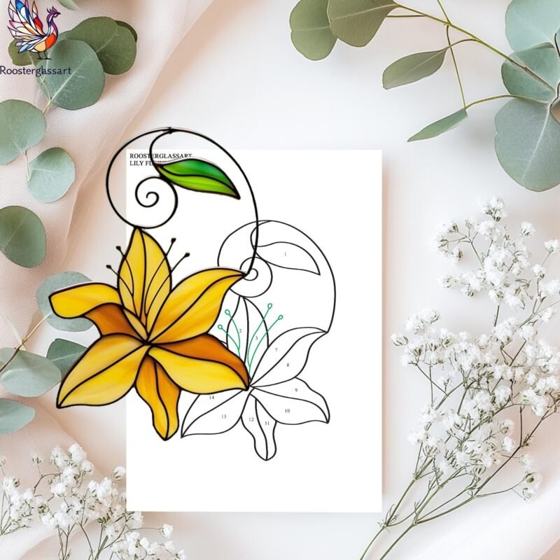 Digital Download Stained Glass Lily Pattern, Stained Glass Pattern, Modern Suncatcher, DIY Stained Glass - Image 2