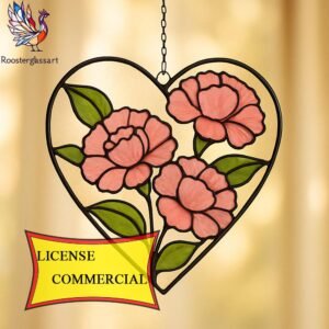 Digital Download Stained Glass Carnation Pattern, Stained Glass Pattern, Modern Suncatcher, DIY Stained Glass
