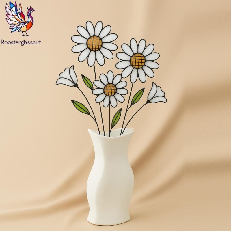 Digital Download Stained Glass Daisy Vase Pattern, Stained Glass Pattern, Modern Suncatcher, DIY Stained Glass