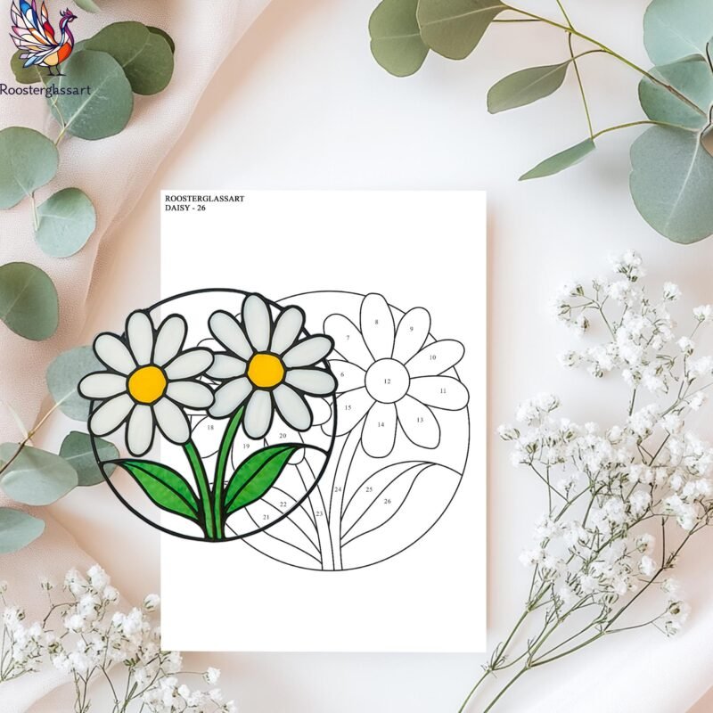 Digital Download Stained Glass Daisy Pattern, Stained Glass Pattern, Modern Suncatcher, DIY Stained Glass - Image 2