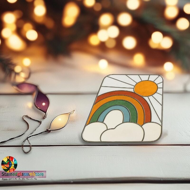 Digital file Sun and Rainbow stained glass Leaves Stained Glass Pattern, Calla daisy Flowers Modern Suncatcher, Diy Stained Glass - Image 6