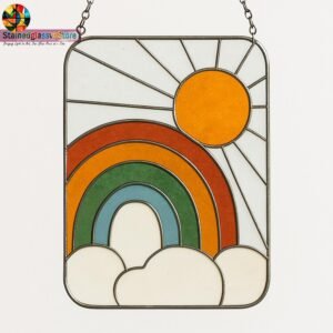 Digital file Sun and Rainbow stained glass Leaves Stained Glass Pattern, Calla daisy Flowers Modern Suncatcher, Diy Stained Glass