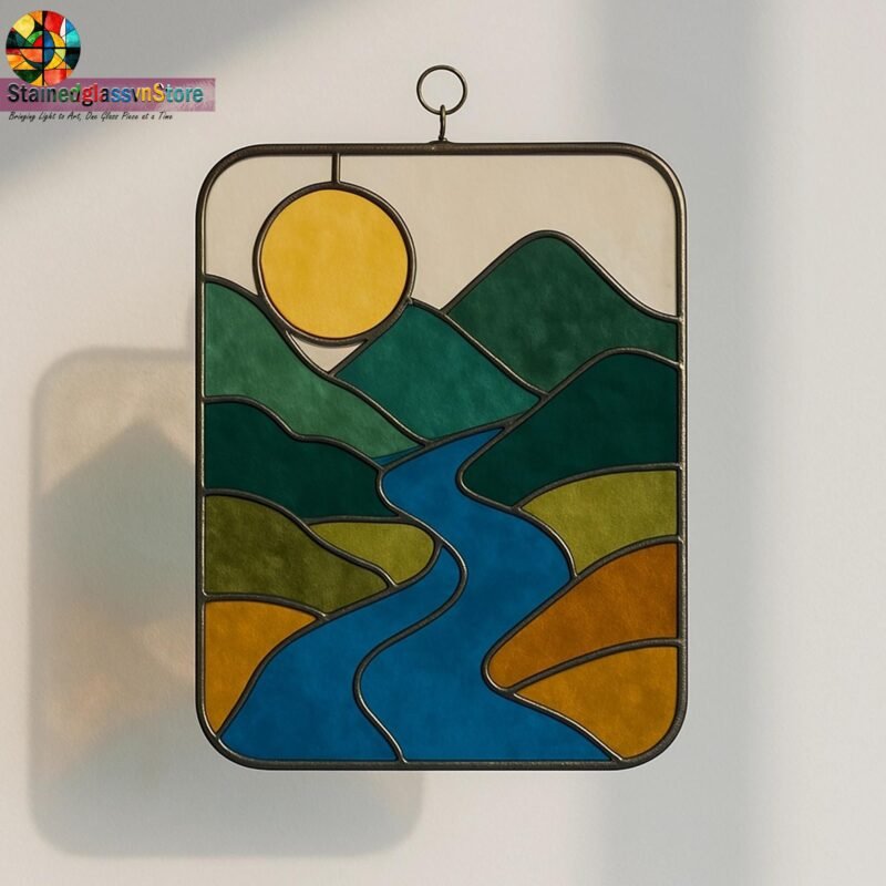 Digital file Sunset stained glass Leaves Stained Glass Pattern, Calla daisy Flowers Modern Suncatcher, Diy Stained Glass