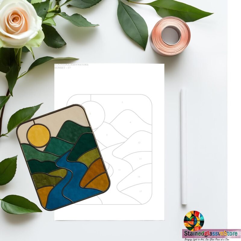 Digital file Sunset stained glass Leaves Stained Glass Pattern, Calla daisy Flowers Modern Suncatcher, Diy Stained Glass - Image 2