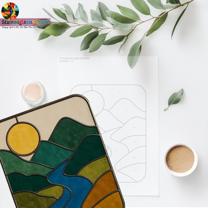 Digital file Sunset stained glass Leaves Stained Glass Pattern, Calla daisy Flowers Modern Suncatcher, Diy Stained Glass - Image 3