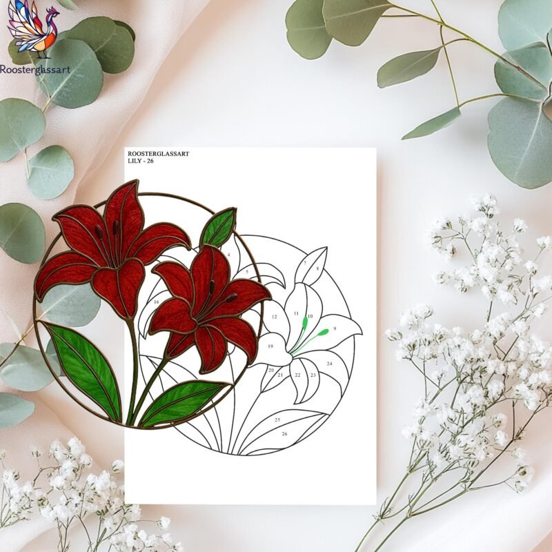 Digital Download Stained Glass Lily Pattern, Stained Glass Pattern, Modern Suncatcher, DIY Stained Glass - Image 3