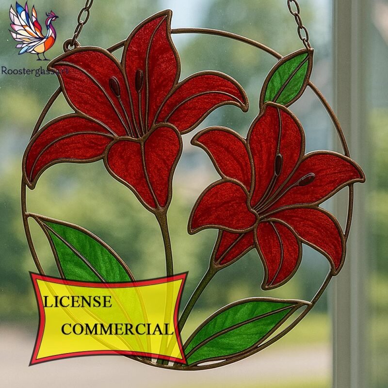 Digital Download Stained Glass Lily Pattern, Stained Glass Pattern, Modern Suncatcher, DIY Stained Glass