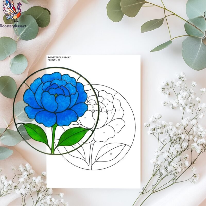 Digital Download Stained Glass Pink Peony Pattern, Stained Glass Pattern, Modern Suncatcher, DIY Stained Glass - Image 2