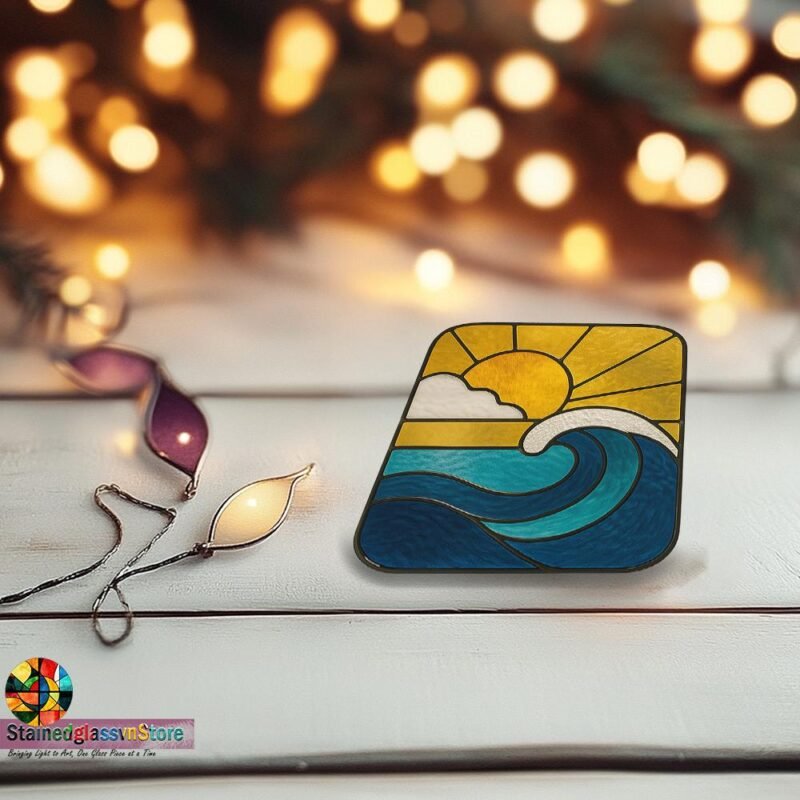 Digital file Sunrise over the sea stained glass Leaves Stained Glass Pattern, Calla daisy Flowers Modern Suncatcher, Diy Stained Glass - Image 6