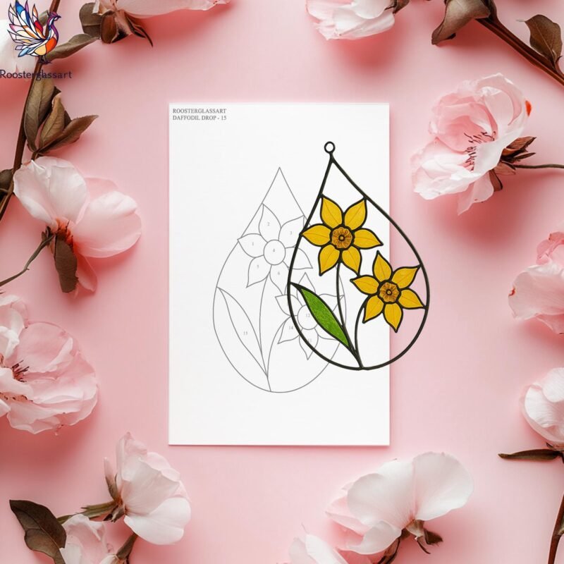Digital Download Stained Glass Daffodil Drop Pattern, Stained Glass Pattern, Modern Suncatcher, DIY Stained Glass - Image 4