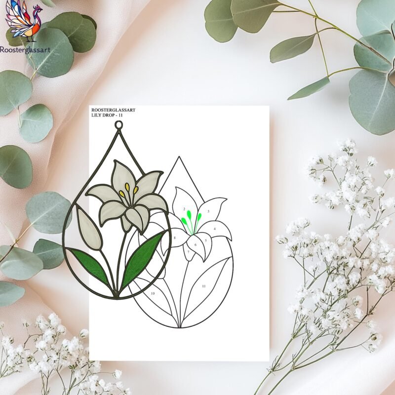 Digital Download Stained Glass Lily Drop Pattern, Stained Glass Pattern, Modern Suncatcher, DIY Stained Glass - Image 3
