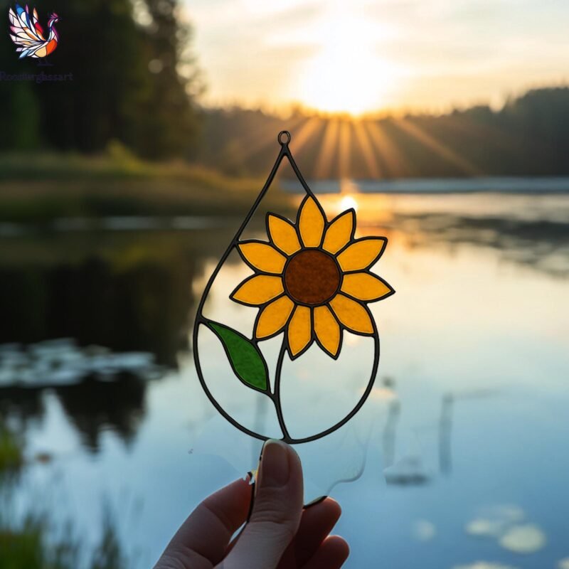 Digital Download Stained Glass Sunflower Drop Pattern, Stained Glass Pattern, Modern Suncatcher, DIY Stained Glass - Image 5