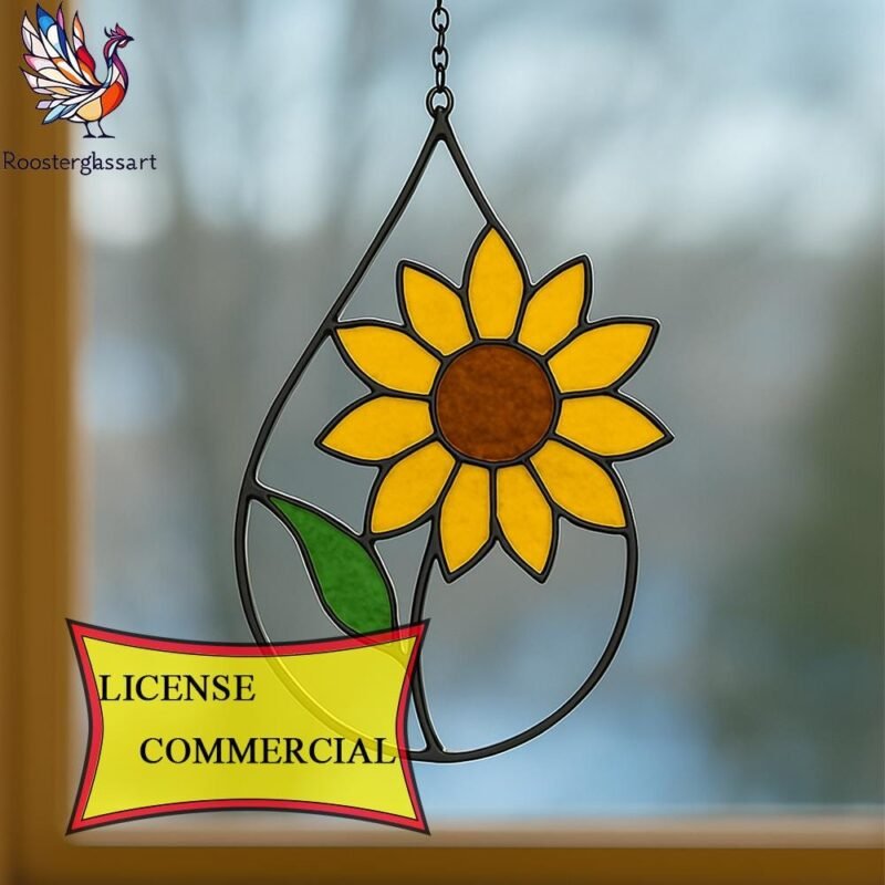 Digital Download Stained Glass Sunflower Drop Pattern, Stained Glass Pattern, Modern Suncatcher, DIY Stained Glass
