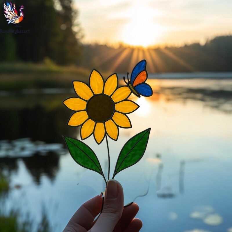 Digital Download Stained Glass Sunflower and Butterfly Pattern, Stained Glass Pattern, Modern Suncatcher, DIY Stained Glass - Image 5