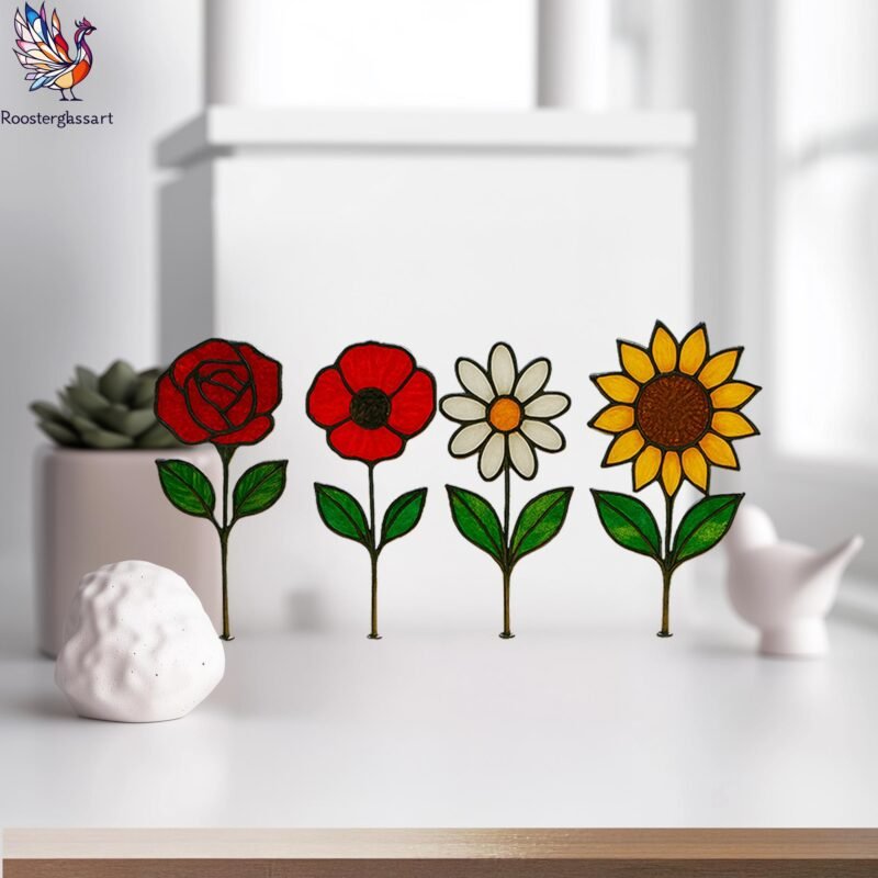 Digital Download Stained Glass Set 4 Flower Pattern, Stained Glass Pattern, Modern Suncatcher, DIY Stained Glass - Image 5