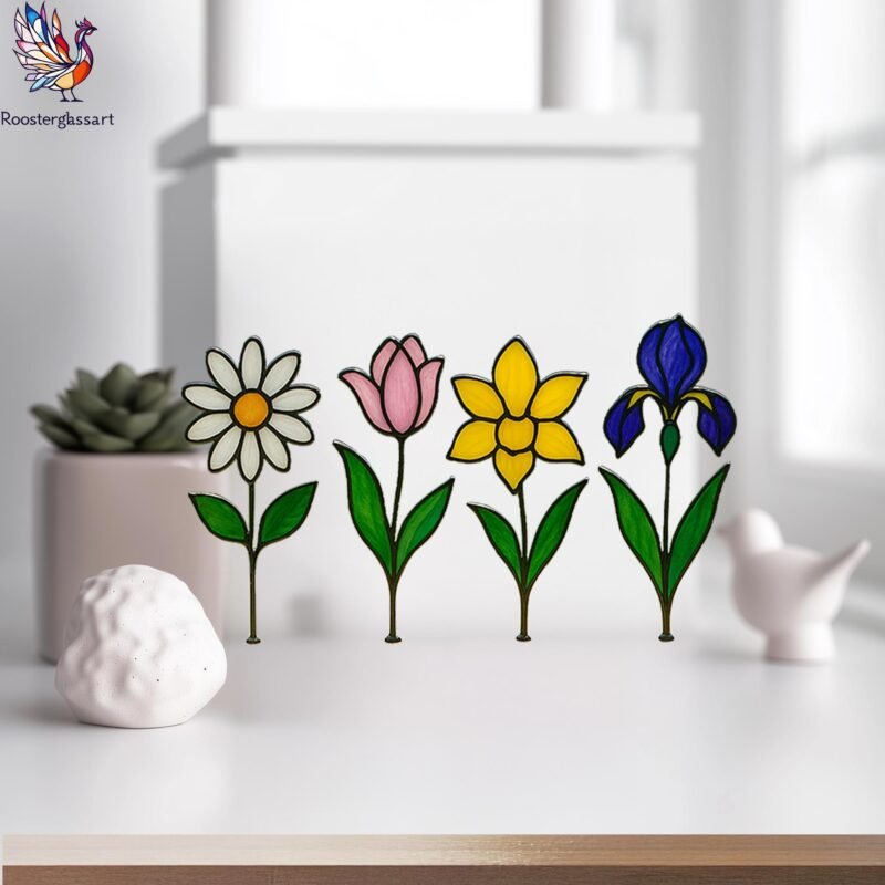 Digital Download Stained Glass Set 4 Flower Pattern, Stained Glass Pattern, Modern Suncatcher, DIY Stained Glass - Image 5