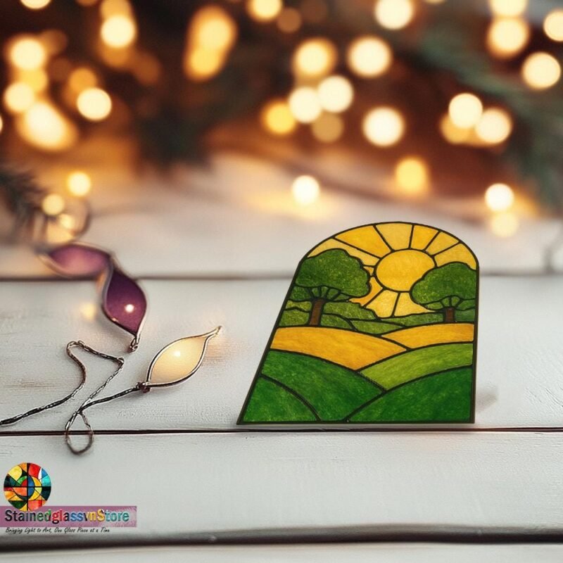 Digital file Mountain landscape stained glass Leaves Stained Glass Pattern, Calla daisy Flowers Modern Suncatcher, Diy Stained Glass - Image 7