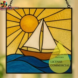 Digital file Sailboat on the Sea stained glass Leaves Stained Glass Pattern, Calla daisy Flowers Modern Suncatcher, Diy Stained Glass