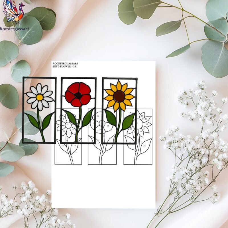 Digital Download Stained Glass Set 3 Flower Pattern, Stained Glass Pattern, Modern Suncatcher, DIY Stained Glass - Image 3