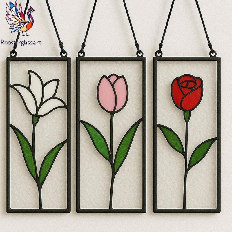 Digital Download Stained Glass Set 3 Flower Pattern, Stained Glass Pattern, Modern Suncatcher, DIY Stained Glass - Image 2