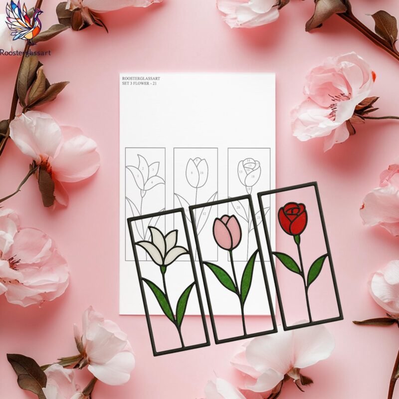 Digital Download Stained Glass Set 3 Flower Pattern, Stained Glass Pattern, Modern Suncatcher, DIY Stained Glass - Image 4