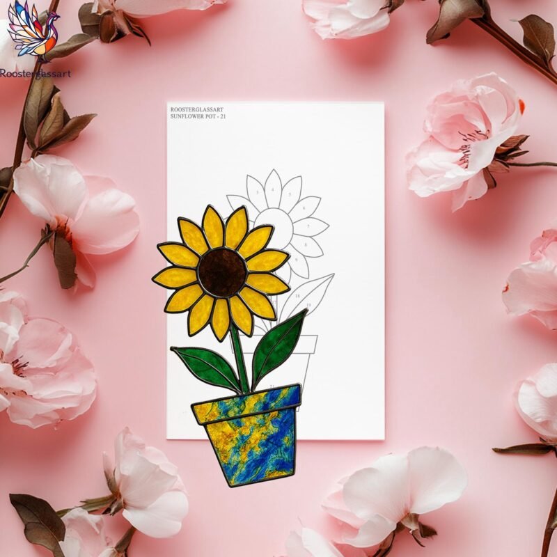 Digital Download Stained Glass Sunflower Pot Pattern, Stained Glass Pattern, Modern Suncatcher, DIY Stained Glass - Image 4