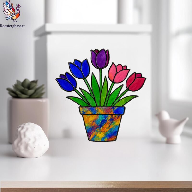 Digital Download Stained Glass Tulip Pot Pattern, Stained Glass Pattern, Modern Suncatcher, DIY Stained Glass - Image 6