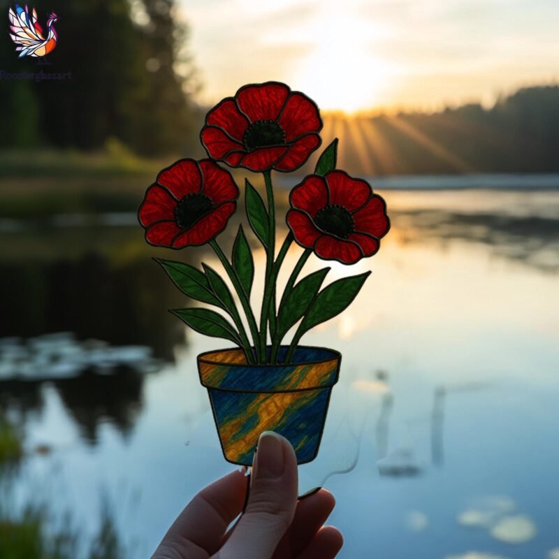 Digital Download Stained Glass Poppy Pot Pattern, Stained Glass Pattern, Modern Suncatcher, DIY Stained Glass - Image 5