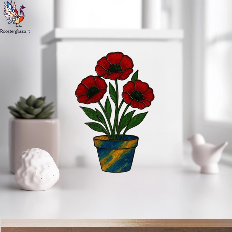 Digital Download Stained Glass Poppy Pot Pattern, Stained Glass Pattern, Modern Suncatcher, DIY Stained Glass - Image 6