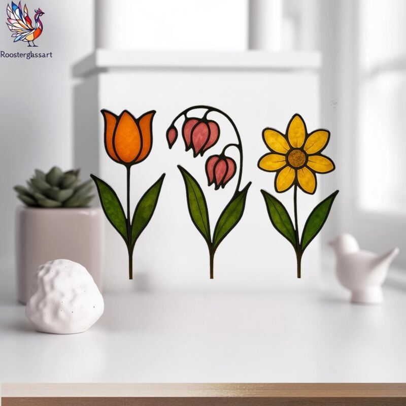 Digital Download Stained Glass Set 3 Flower Pattern, Stained Glass Pattern, Modern Suncatcher, DIY Stained Glass - Image 5