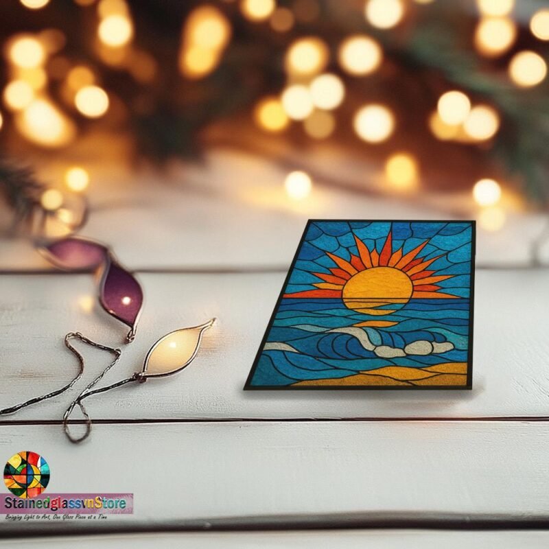 Digital file Sun and Sea stained glass Leaves Stained Glass Pattern, Calla daisy Flowers Modern Suncatcher, Diy Stained Glass - Image 7