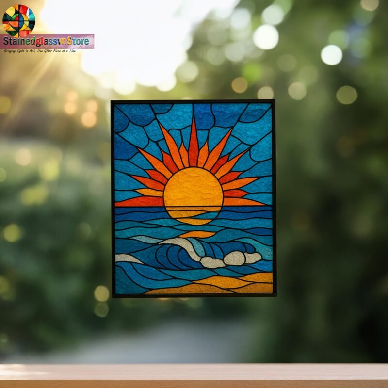 Digital file Sun and Sea stained glass Leaves Stained Glass Pattern, Calla daisy Flowers Modern Suncatcher, Diy Stained Glass - Image 5