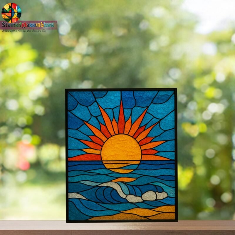 Digital file Sun and Sea stained glass Leaves Stained Glass Pattern, Calla daisy Flowers Modern Suncatcher, Diy Stained Glass - Image 6