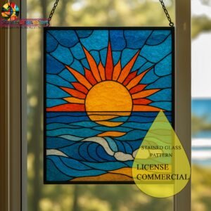 Digital file Sun and Sea stained glass Leaves Stained Glass Pattern, Calla daisy Flowers Modern Suncatcher, Diy Stained Glass